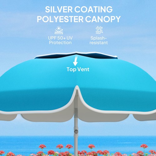 Outsunny Beach Umbrella, Blue, Refurbished - Picture 6 of 11