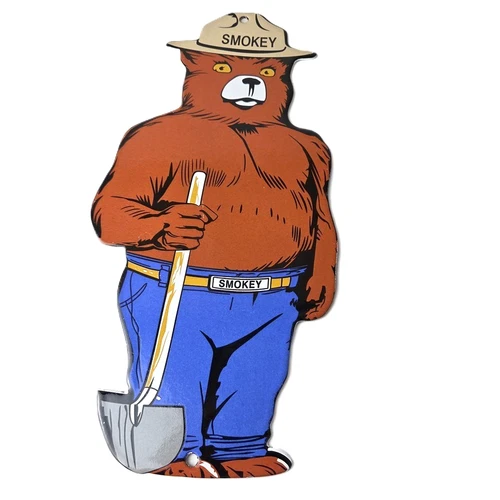 Vintage Smokey the Bear Sign - Warning Shovel Fight Fire Porcelain Gas Pump Sign