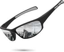 Ofwin Polarized Sports Sunglasses UV400 Black/Gray Mirrored NEW w/ Accessories