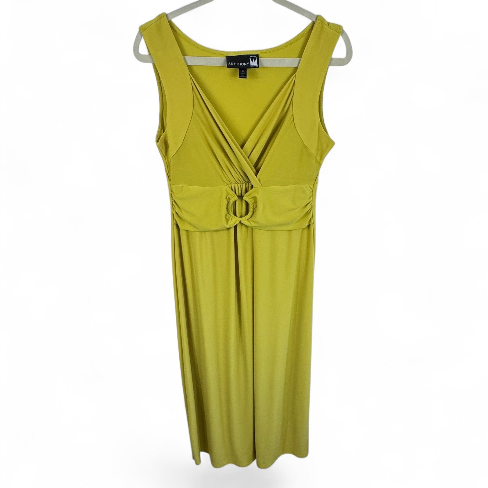 Antthony Womens Chartreuse Yellow Green Ring Detail Wrap Midi Dress Medium USA