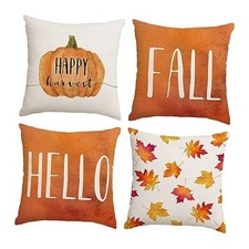 Set of 4 Fall Pillow Covers 18x18 Inch Hello 18" x 18" Pack of 4 A-fall 23