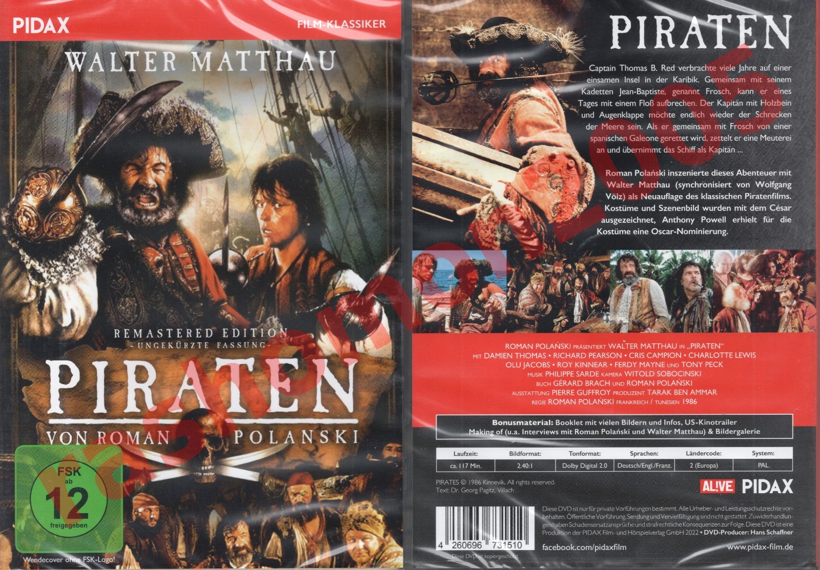 DVD PIRATES 1986 Walter Matthau Charlotte Lewis Roman Polanski Region 2 PAL NEW