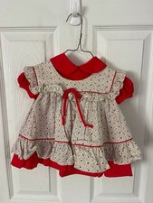 Vintage Red 2pc Dress Size 9 Months Small Flowers Possible Haddad Brothers