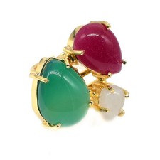 Three Multi Stone Ring Gold Plated Fashion Ring Wedding Adjustable Ring W075