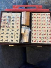 Vintage MAHJONG Set  2 Books, Carrying Case, Bamboo Backed Tiles - Collector Set