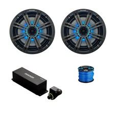 2x Kicker 6.5" 195W Marine LED Speakers, Charcoal Grille, Controller w/Wire