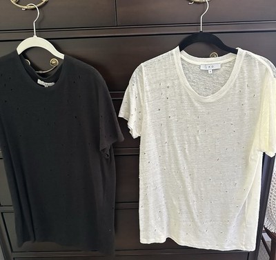IRO Distressed Linen Knit Tops Cream Black Size S