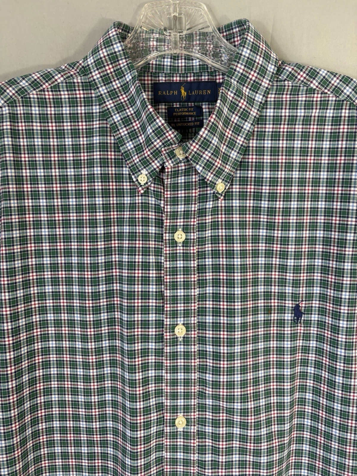 Ralph Lauren RL Untucked Fit Performance Shirt XL Stretch Plaid Golf Nylon