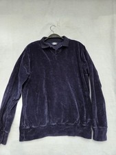 Vintage Hemingway Point Navy Blue Long Sleeve Velour Collard Polo