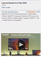 Gawfolk GF270G 27in 4K IPS Gaming Monitor 144Hz HDMI 2.1 DP 1.4 Good condition