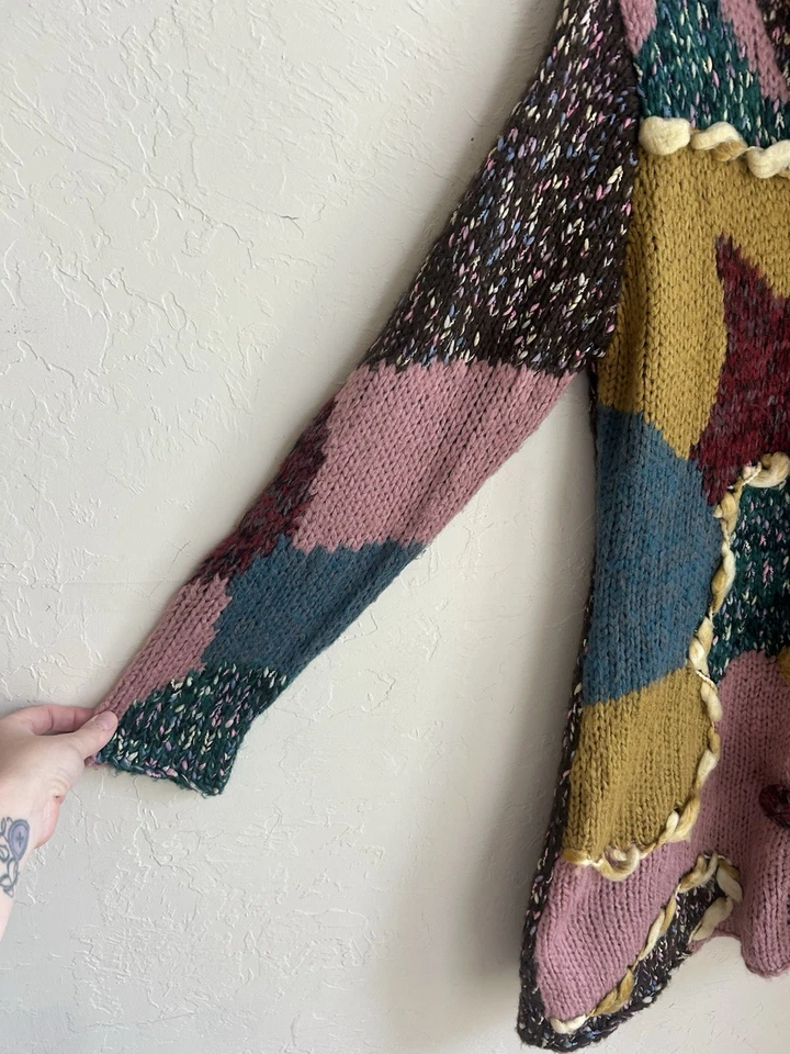 Свитер кардиган Sioni Duster XL пэчворк вязаный коттеджкор бабушка ретро - Изображение 3 из 4