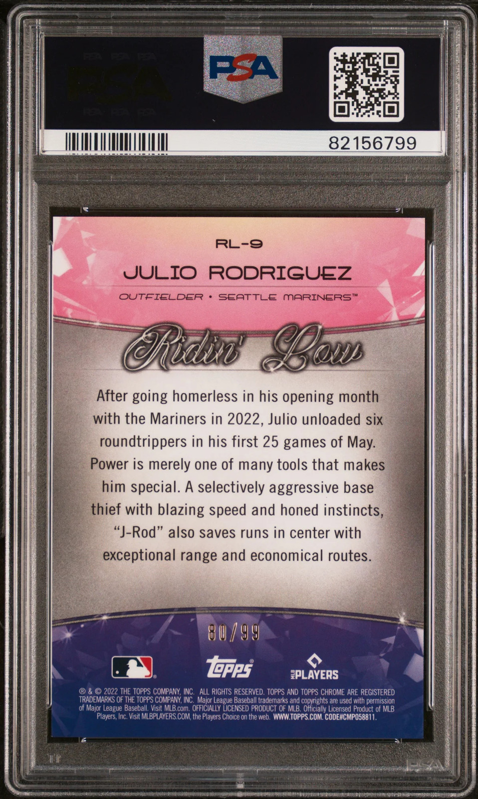 2022 Topps Chrome Ben Baller Ridin' Low Julio Rodriguez #RL-9 Green 80/99 PSA 10 view 2