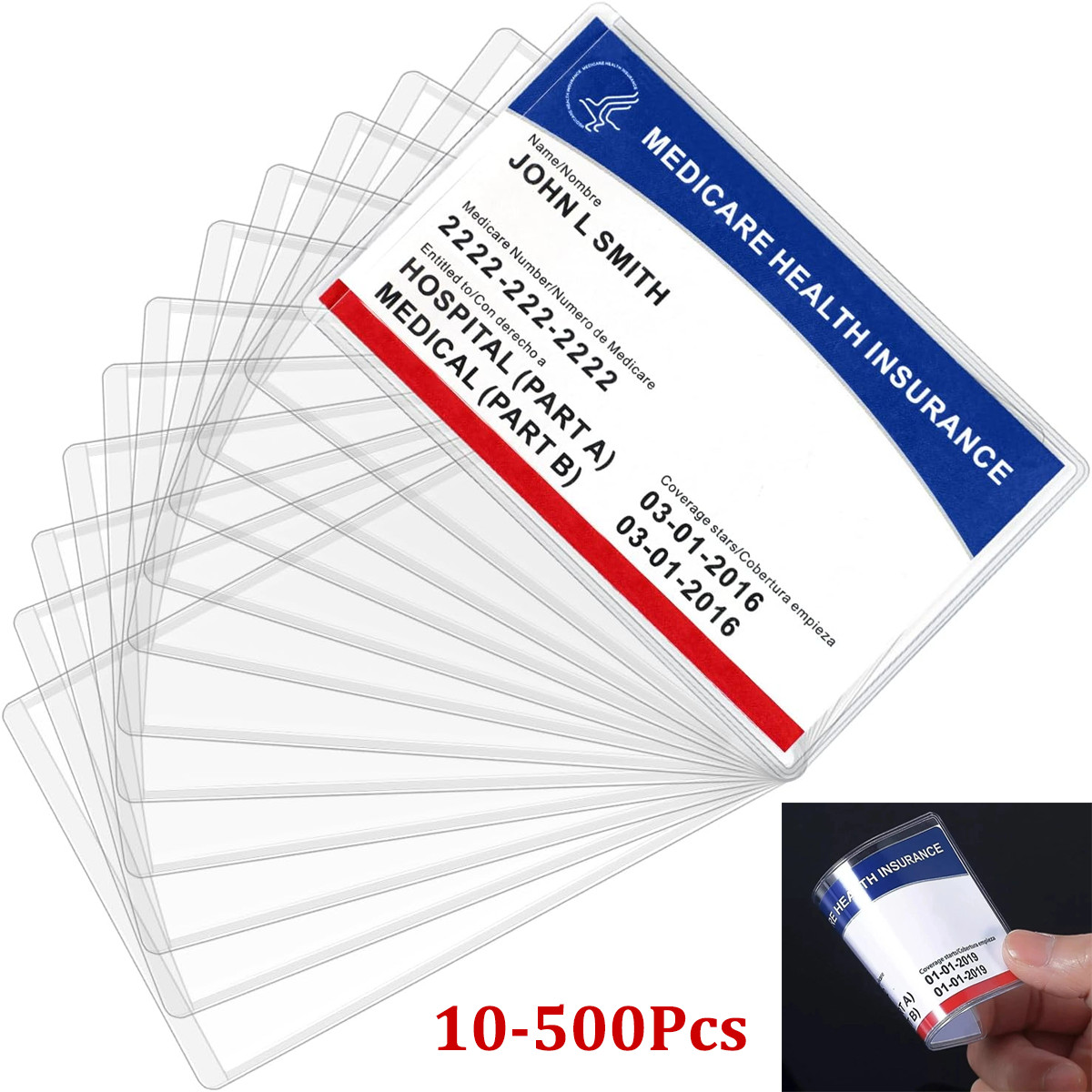 10Pack Medicare Holder Protector Sleeves Clear PVC For Credit Card Business Card
