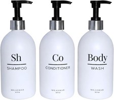17oz White-Silver , Pump Dispenser, Shower Bottles Set - 3Pack