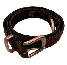 CROAKIES Men's Red and Green Woven Metal Accent Tip Brass Buckle Size 34 Belt