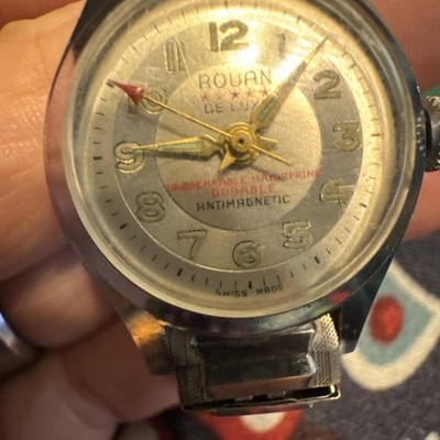Vintage ROUAN DELUXE Swiss Made Watch Women s Stainless Steel White Dial nice 