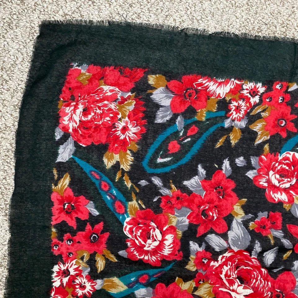 Bufanda floral de lana Worthington de colección negra roja cuadrada de 35 pulgadas campo inglés Foto 4 de 4
