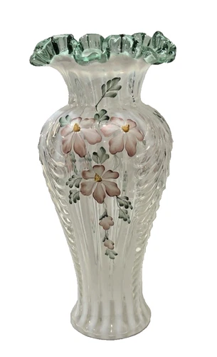 Fenton Art Glass 1996 Meadow Beauty Rib Optic 11" Vase Signed Nancy Fenton #1463