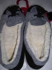 Style Co.Women's Black Gray Faux Fur Hard Sole Slippers XL 11-12