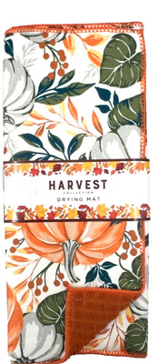 Harvest Pumpkin Drying Dish Mat 15'' x 25'' Polyester Double Sided Solid & Decor