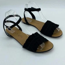 Sole Society Sandals Shoes Ankle Strap Black Ruffles Womens Size 8.5 M