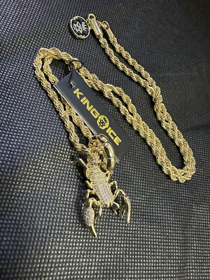 New KING ICE Scorpion King Necklace - 24  3mm Gold Plated Rope Chain