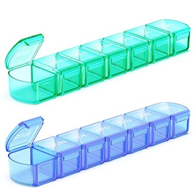 Extra Large Pill Organizer 2 Pack XL Pill Box 7 Day Jumbo Organizer BPA Free