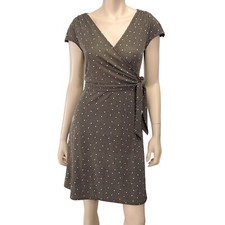 Ann Taylor Dress Women 4P Brown Print Short Sleeve Wrap Tie NWT 69