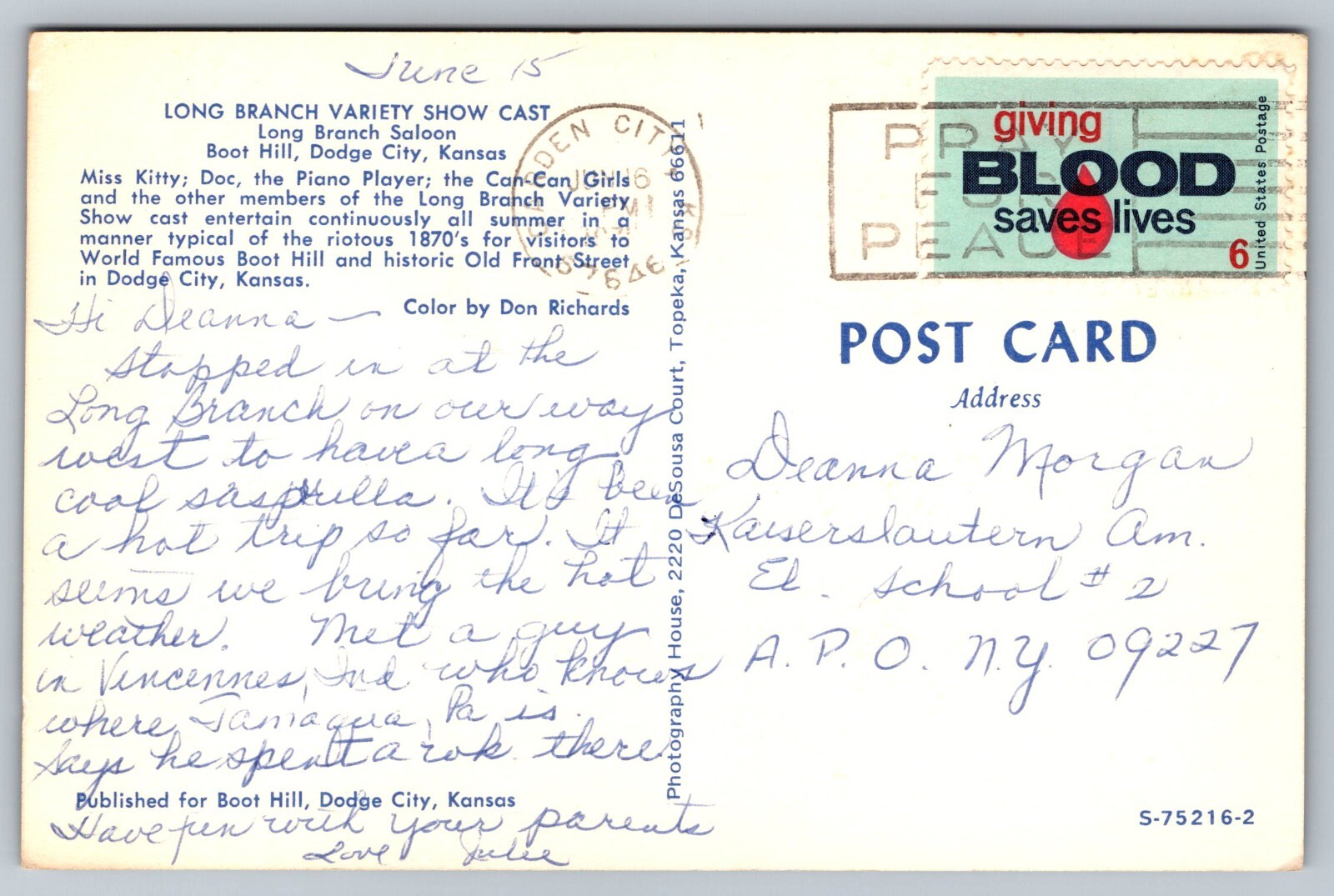 Postcard Kansas Dodge City Long Branch Saloon Boot Hill Can Can Dancers