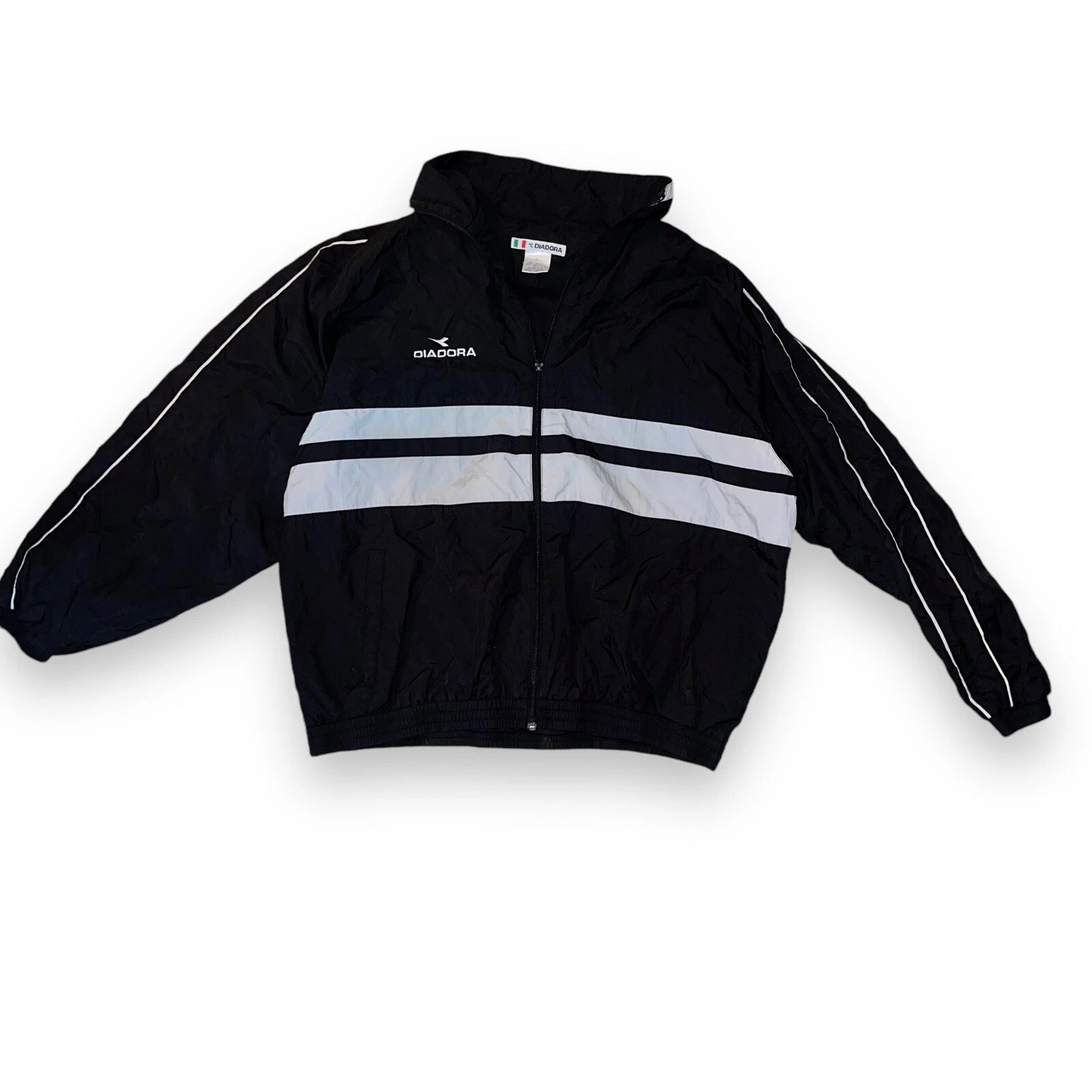 VTG 90s Diadora Soccer Full Zip Up Windbreaker Nylon Jacket Sz XL TrackSuit Top