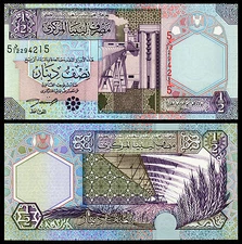 LIBYA 1/2 HALF DINAR 2002 P 63 UNC BANKNOTE
