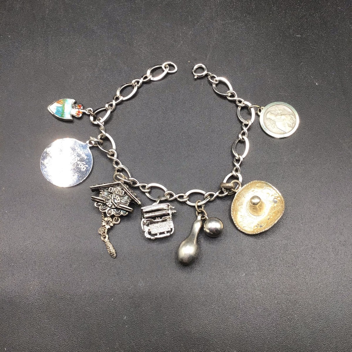 Sterling Silver Charm Bracelet Vintage 70s Jewelry Bowling