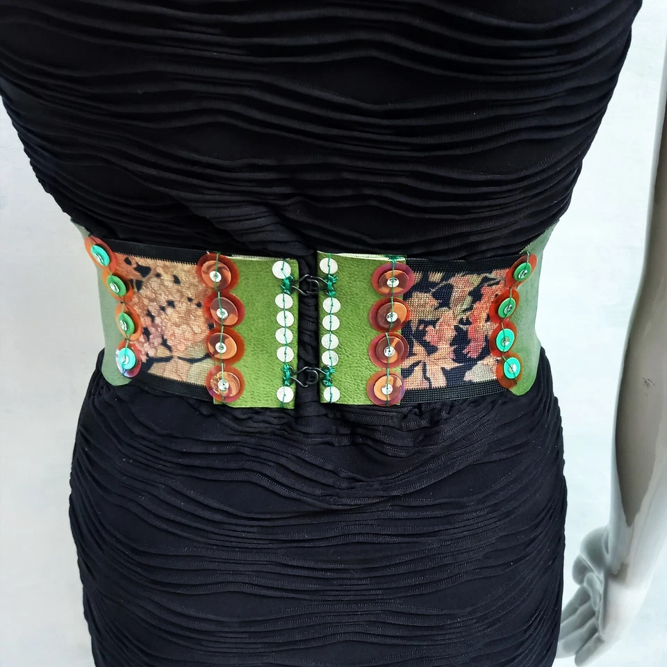 Cinturón Grande Mujer Vestido Corsé Vintage Imitación Cuero Bordado Lentejuelas Flor Foto 3 de 4