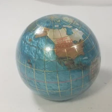 Vtg Alexander Kalifano Globe Blue Mother of Pearl Swirl Ocean Paperweight 3"