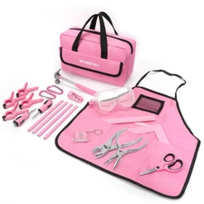 WORKPRO 23 Pieces Pink Kid Tool Kit Home DIY Woodworking Practice Real Hand Tool