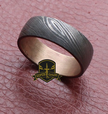 Custom Order 8mm Damascus Steel Copper Inlay Men's Wedding Engagement Band