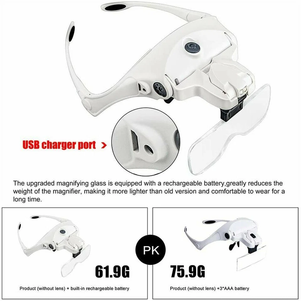 2 LED Headband Headset Head Lamp Light Jeweler Magnifier Magnifying Glass Loupe - Image 3 of 4