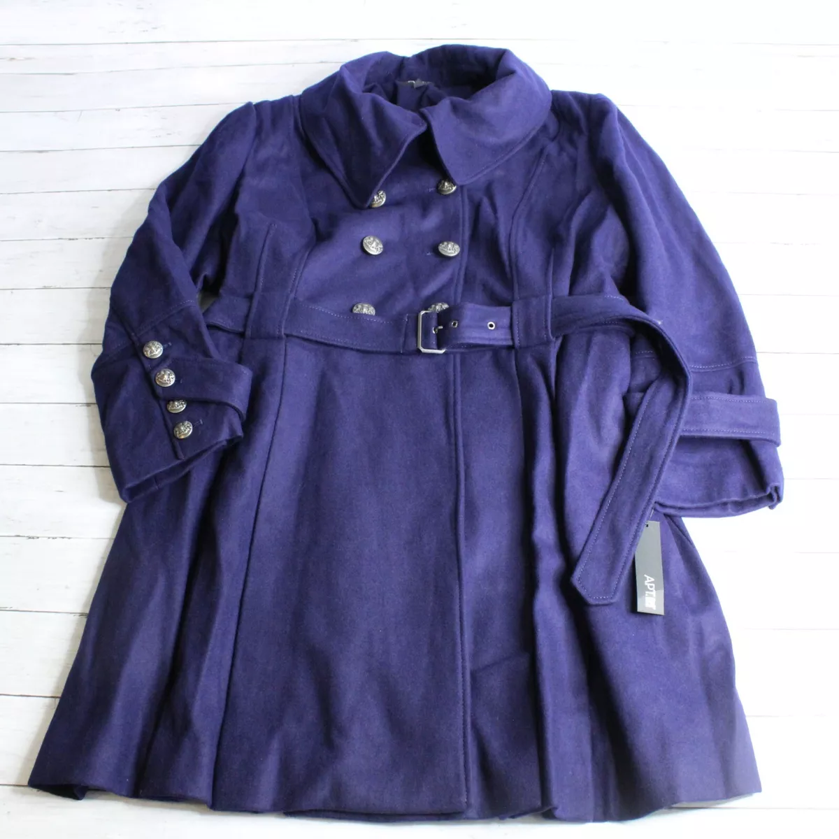 Apt. 9 Women s Winter Peacoat Plus Size 3X Wool Purple Double Breast Belted Long