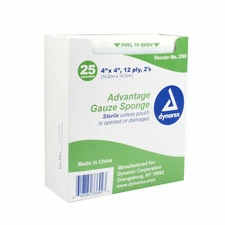 DYNAREX Box of 25 12 Ply Economy Sterile 2's, 4 x 4 Advantage Gauze Sponge #3369