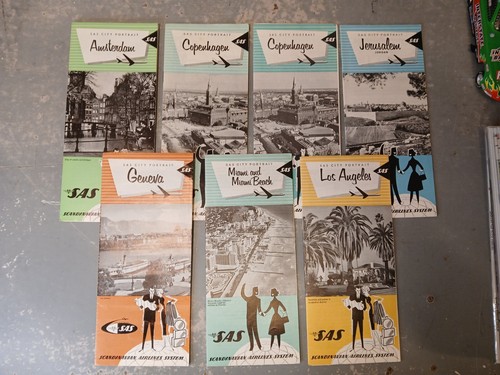 Vintage 1960s Lot of 7 Scandinavian Airlines System City Portrait Brochures