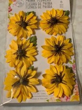 PRIMA FLOWERS FLORAL EMBELLISHMENTS YELLOW DAISIES FLOWERS 6 PCS