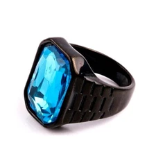 Classic Retro Square Blue CZ Wedding Ring Stainless Steel Black Ring Size 7-13