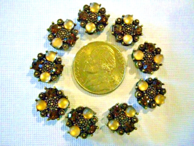 2 Hole Slider Beads Catseye & Crystal Lt Brown  #9