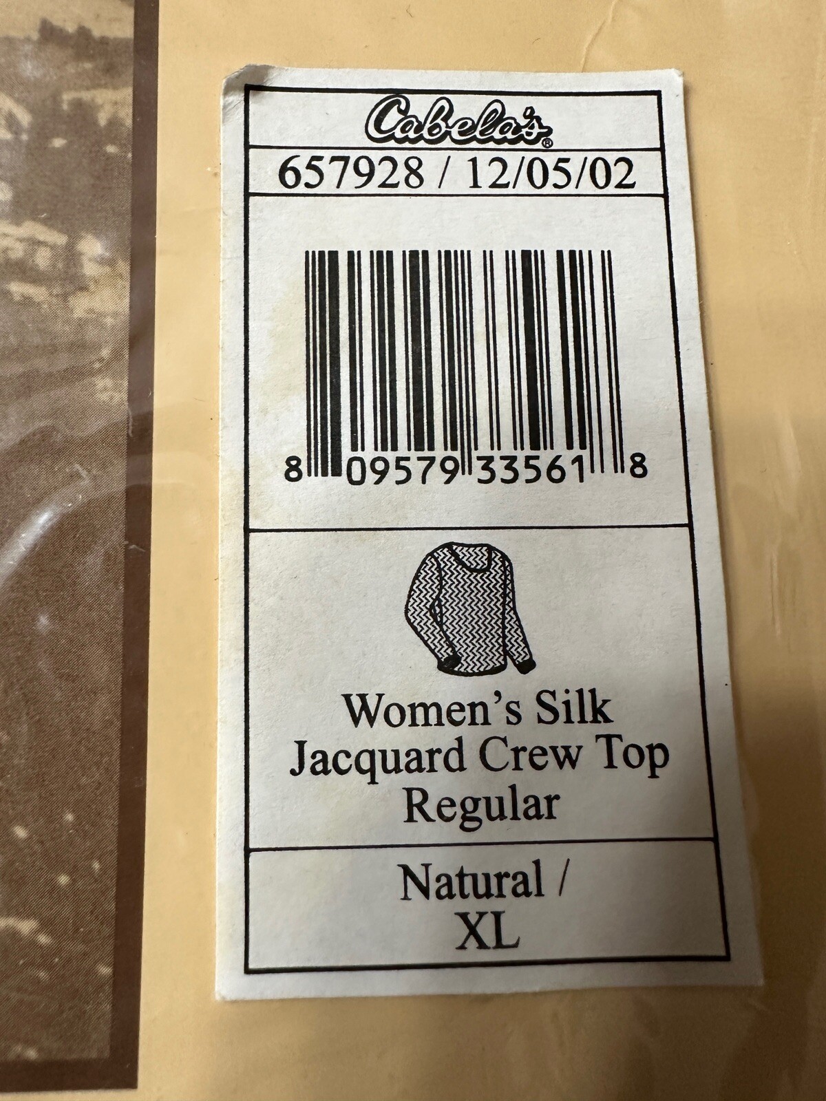 Cabela's Natural 100 Pure Silk Underwear Crew Top Women XL VTG 2002