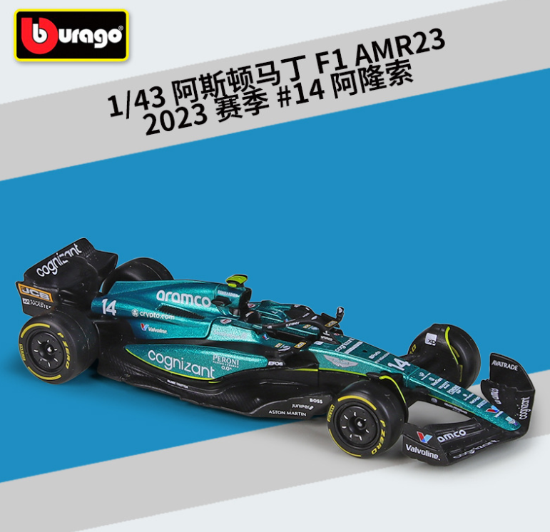 Bburago 1:43 2023 F1 Formula Aston Martin AMR23 Racing Model Car Alonso Stroll