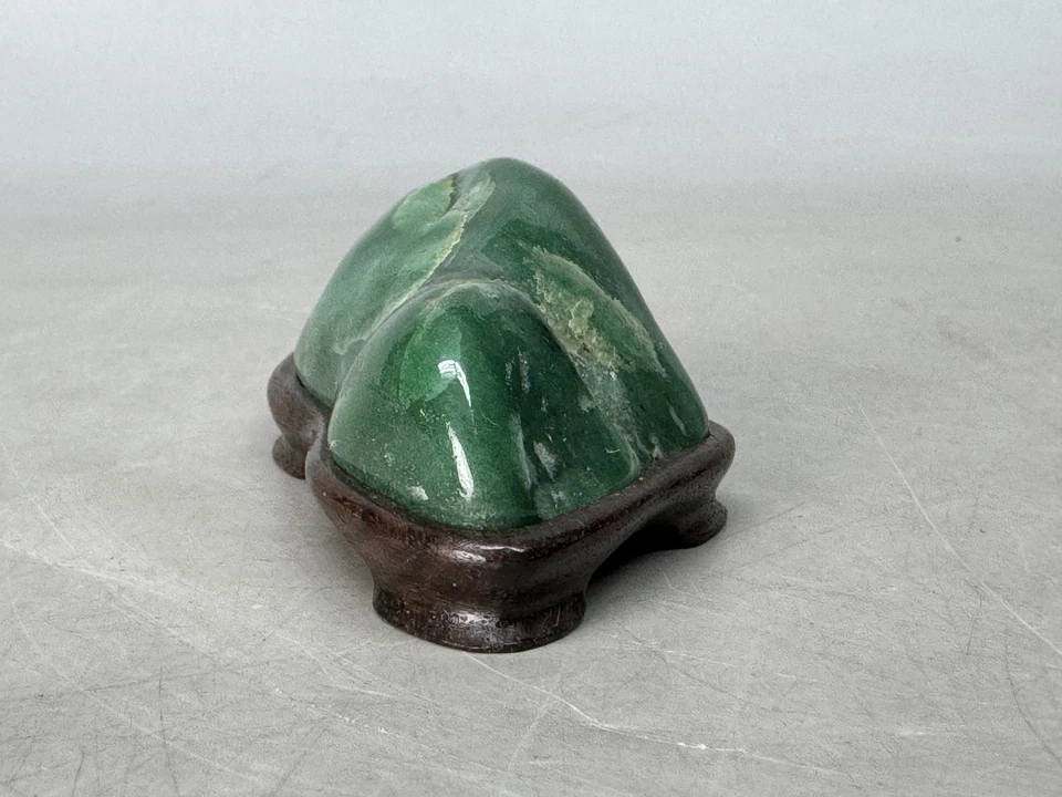 Y8620 OKIMONO Green viewing stone wooden stand Japan antique decor interior - Image 2 of 4