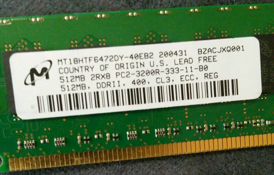 1GB (2X-512MB) Micron MT18HTF6472DY-40EB2 PC2-3200R 333MHz DDRII ECC Memory Card - Image 3 of 4