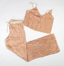  VICTORIA'S SECRET WOMEN'S ROSE GOLD SHINE PLEAT CAMI & PANT PAJAMA SET Sz M