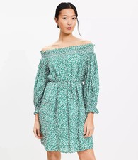 Petite Floral Smocked Off the Shoulder Mini Dress by LOFT Sz S