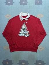 Vintage 90s collared sweatshirt morning sun Christmas birds cute animals large